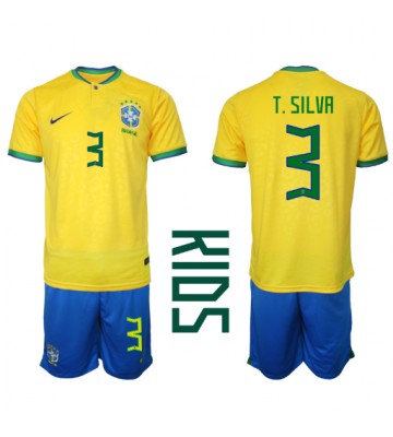 Brazil Thiago Silva #3 Replica Home Stadium Kit for Kids World Cup 2022 Short Sleeve (+ pants)
